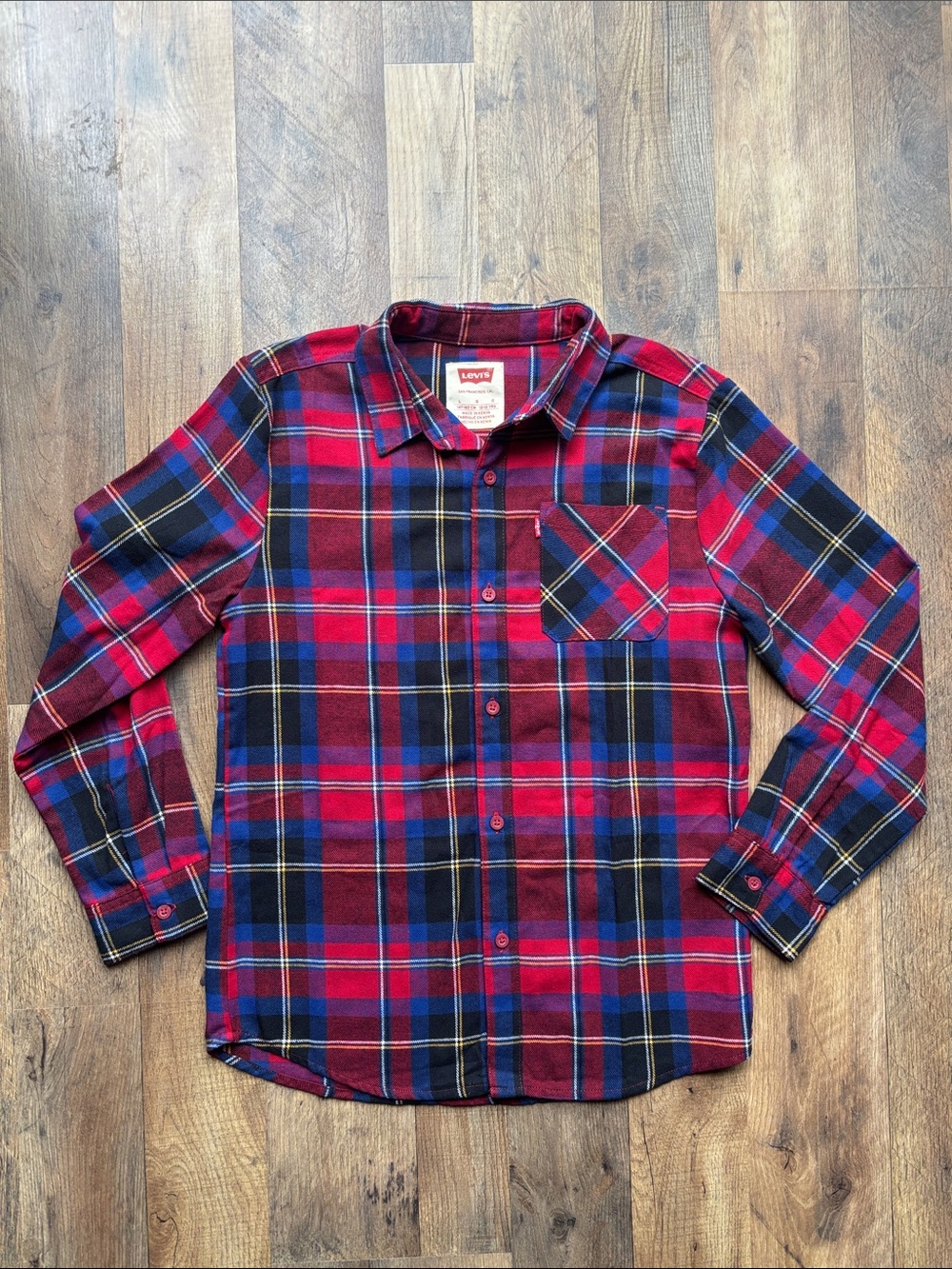 Levi’s Red Blue Black casual button down Cotton Blend long sleeve shirt large